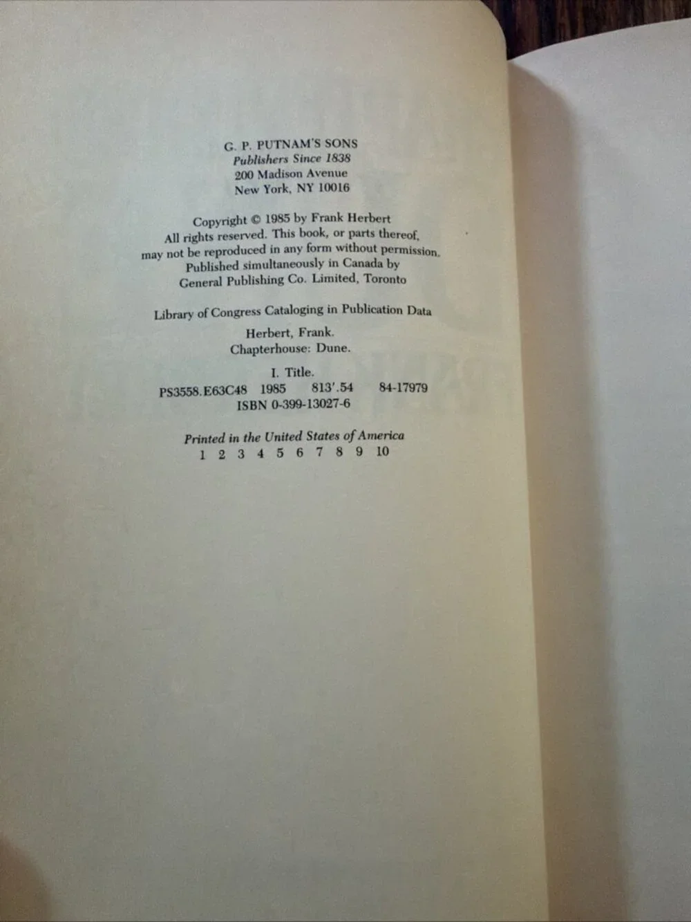 Dune HC by Frank Herbert Chapterhouse Dune 1st Printing 1980s